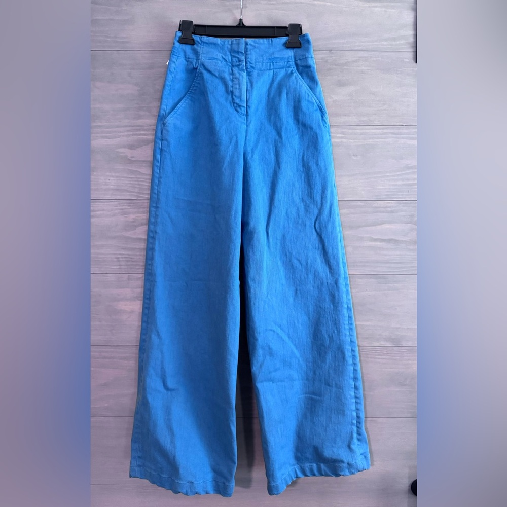 Tibi Ultra High Waisted Wide Leg Trouser Pant Size‎ 0 Blue